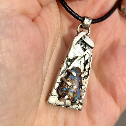 Écorce - Ensemble tour de cuir et pendentif en argent