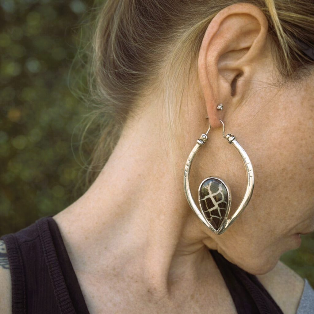 Antique café - Boucles d'oreilles lourdes en Argent