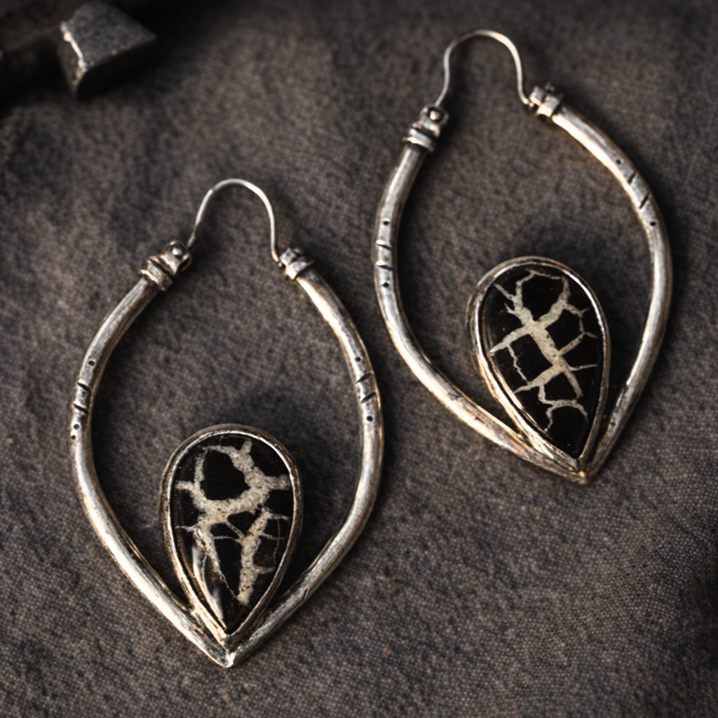 Antique café - Boucles d'oreilles lourdes en Argent