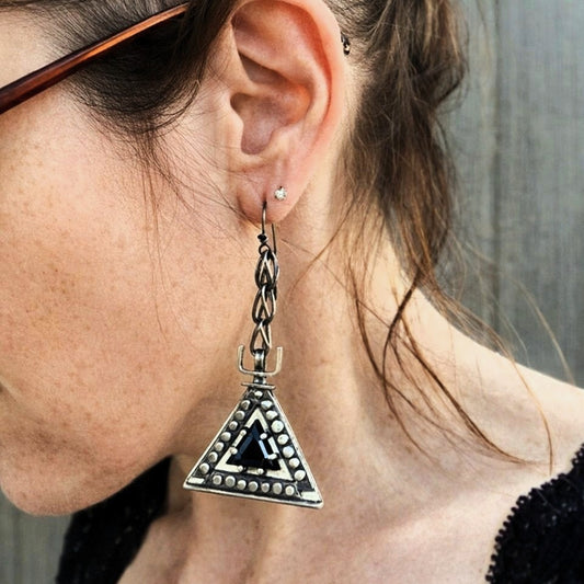 Black Rams - Heavy Silver Earrings